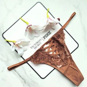 NEW Victoria’s Secret DREAM ANGELS Boho Floral Embroidery Thong Panty toffee S